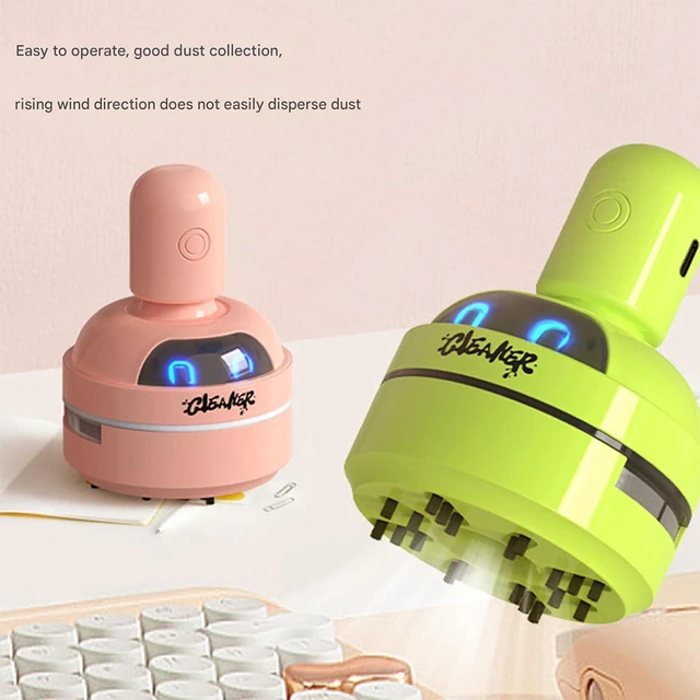 Alt view image 7 of 7 - Rechargeable Mini Desktop Cleaner, Strong Suction for Erasing Dust, Pencil Shavings, Paper Crumbs, Cute Robot Design for Home Office School (pink) pink