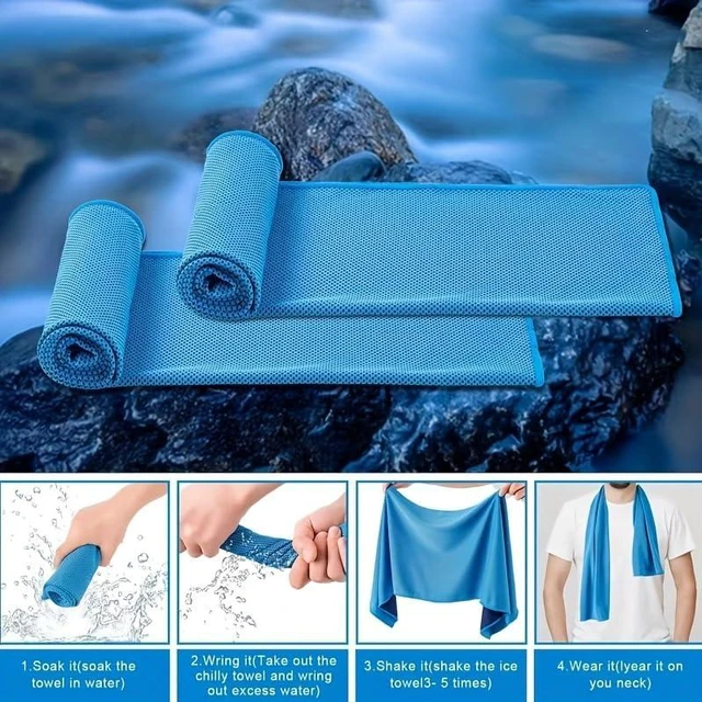 Alt view image 5 of 5 - Cooling Sports Towel, Outdoor Fitness Cooling Towel, Sweat-Absorbing & Cooling Silicone Sleeve Towel, Mountain Climbing Bag TowelBlue