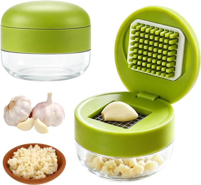Main image of Mini Garlic Chopper and Press with Container, Manual Garlic Twister Masher and Crusher,Garlic Press Stainless Steel for Kitchen Cooking and Food Prep1