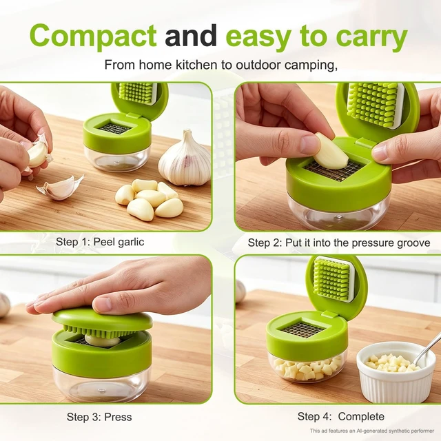 Alt view image 4 of 6 - Mini Garlic Chopper and Press with Container, Manual Garlic Twister Masher and Crusher,Garlic Press Stainless Steel for Kitchen Cooking and Food Prep1