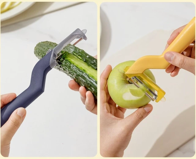 Alt view image 2 of 6 - 2-in-1 Fruit Peeler for Kitchen, Vegetable Swivel Peeler for Potato Carrot Cucumber, Potato Peeler with Sharp Stainless Steel Blade,(Yellow) blue