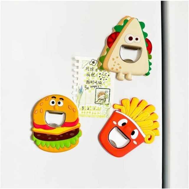 Alt view image 4 of 4 - Cartoon Shaped Silicone Bottle Opener, Metal Beer Soda Opener for Refrigerator, Bartender, Kitchen, Barware (Hamburger) sandwich