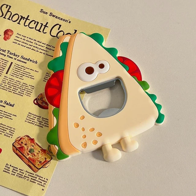 Alt view image 2 of 4 - Cartoon Shaped Silicone Bottle Opener, Metal Beer Soda Opener for Refrigerator, Bartender, Kitchen, Barware (Hamburger) sandwich
