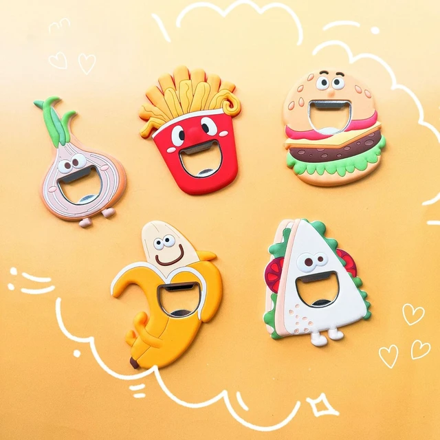 Alt view image 4 of 4 - Cartoon Shaped Silicone Bottle Opener, Metal Beer Soda Opener for Refrigerator, Bartender, Kitchen, Barware (Hamburger) onion