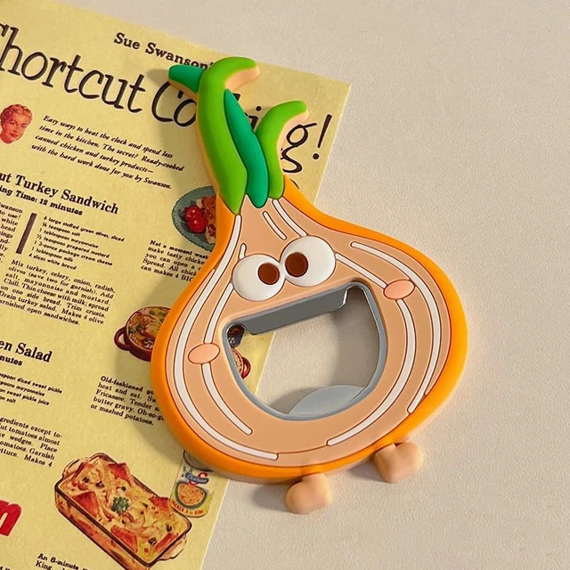 Alt view image 3 of 4 - Cartoon Shaped Silicone Bottle Opener, Metal Beer Soda Opener for Refrigerator, Bartender, Kitchen, Barware (Hamburger) onion