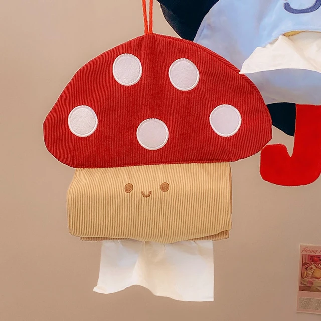 Alt view image 3 of 5 - Mushroom Tissue Box Holder, Cute Hanging Tissue Dispenser Bag for Bathroom, Bedroom, Car, Wall, Door or Seat Back, Fabric Facial Tissue Cover, Paper Napkin Organizer Home Decor, Small Mushroom, 1 Pack