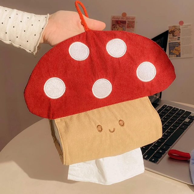 Alt view image 4 of 5 - Mushroom Tissue Box Holder, Cute Hanging Tissue Dispenser Bag for Bathroom, Bedroom, Car, Wall, Door or Seat Back, Fabric Facial Tissue Cover, Paper Napkin Organizer Home Decor, Small Mushroom, 1 Pack