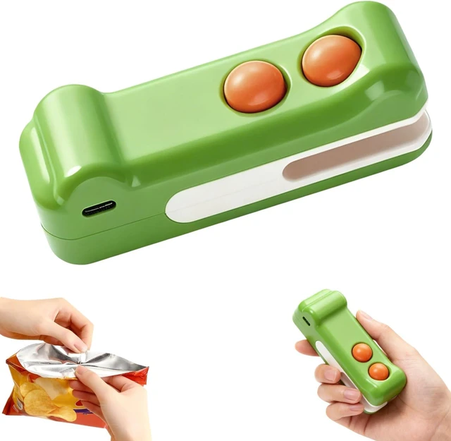 Main image of 2 in 1 Mini Bag Sealer with Cutter and Magnet,New Crocodile Design Portable Sealing Machine, USB-C Rechargeable Portable Handheld Resealer Machine for Plastic Bags, Snack Bags(Green)