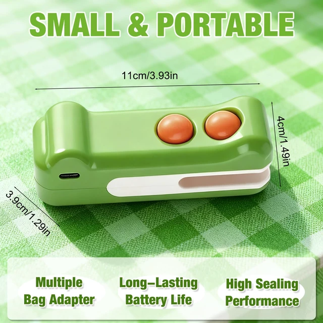 Alt view image 7 of 7 - 2 in 1 Mini Bag Sealer with Cutter and Magnet,New Crocodile Design Portable Sealing Machine, USB-C Rechargeable Portable Handheld Resealer Machine for Plastic Bags, Snack Bags(Green)