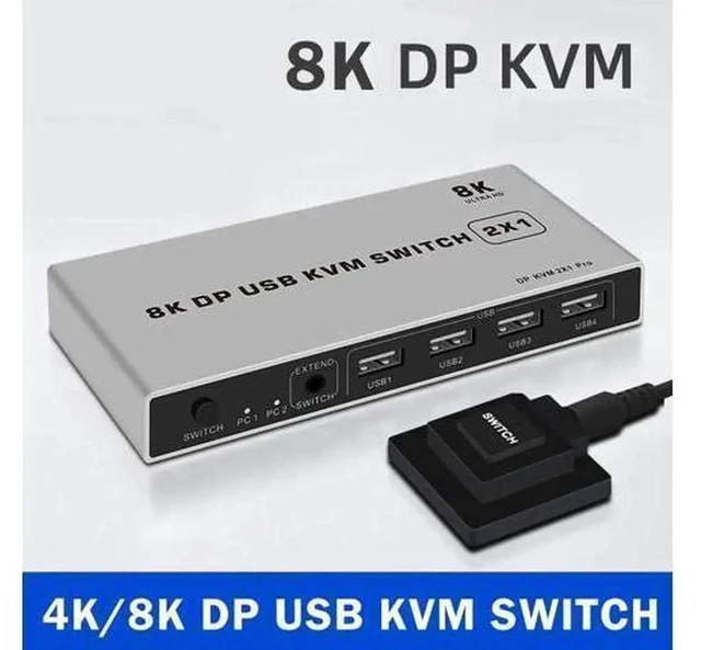 Main image of Vszerda 8K Dual-port DP USB KVM Displayport KVM Switch 4K@144hz 2-port USB KVM 8K Displayport 1.4 Switch KVM mouse&keyboad supported