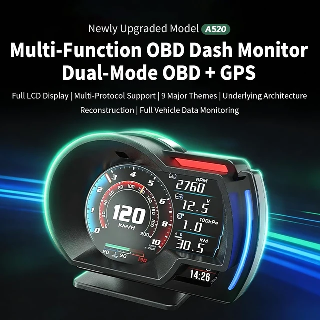 Alt view image 7 of 7 - Cross-border bestseller A520 New Car GPS Dual-mode Driving Computer HUD Head-Up Display OBD Automotive Dashboard