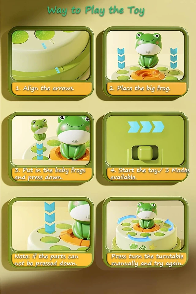 Alt view image 3 of 6 - Electric Turntable Bouncing Frog Toy Set - Interactive Pop-up Game with Music & Lights, Kids Focus Training, Family Catch Activity