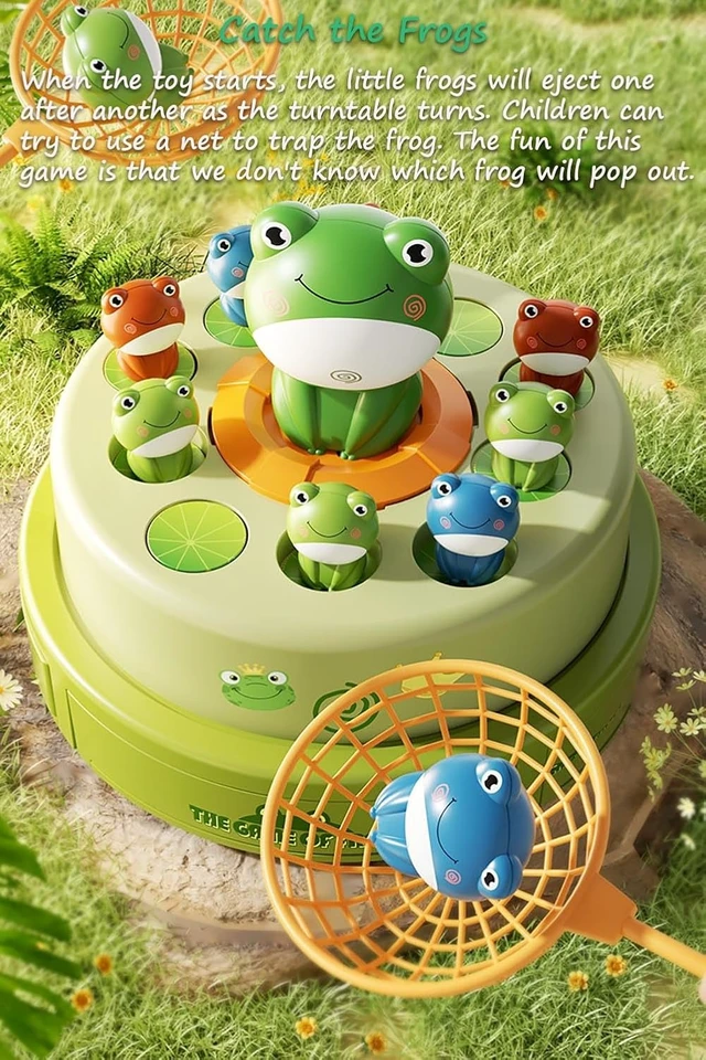 Alt view image 2 of 6 - Electric Turntable Bouncing Frog Toy Set - Interactive Pop-up Game with Music & Lights, Kids Focus Training, Family Catch Activity