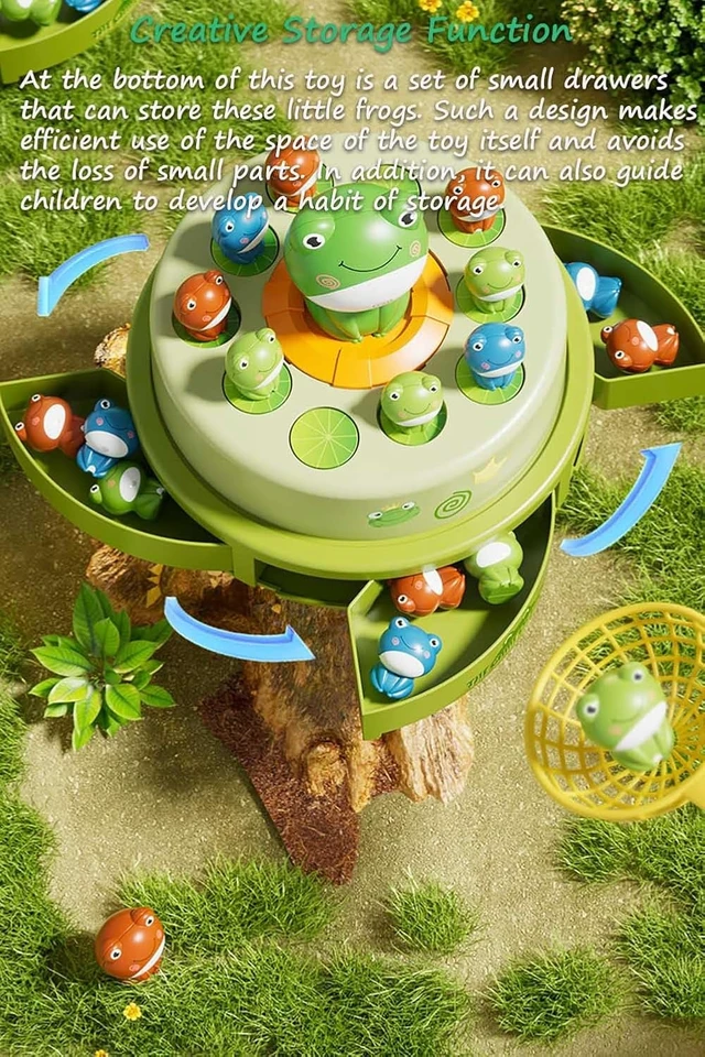 Alt view image 4 of 6 - Electric Turntable Bouncing Frog Toy Set - Interactive Pop-up Game with Music & Lights, Kids Focus Training, Family Catch Activity