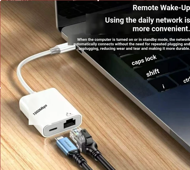 Alt view image 3 of 4 - Type-C to RJ45 Gigabit Ethernet and PD 100W Fast Charging Dual-Function Cable Adapter
