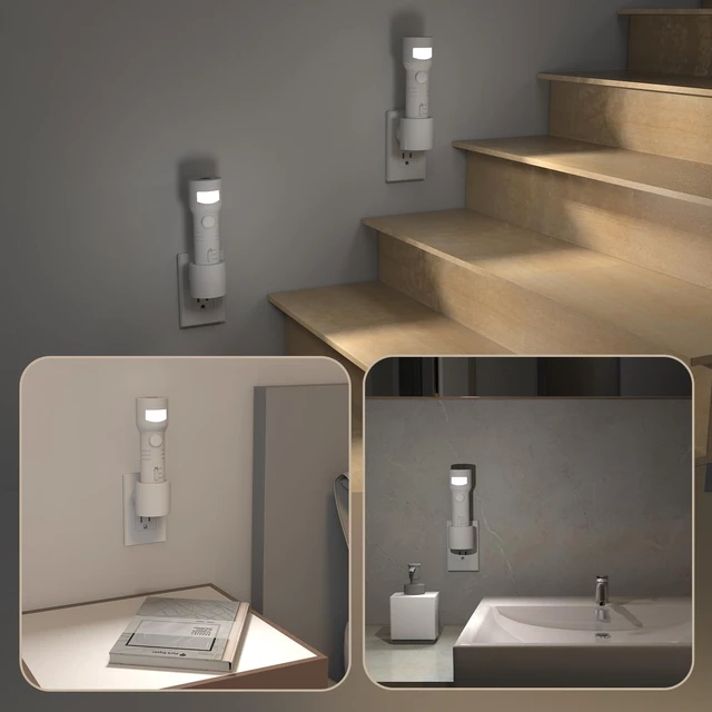 Alt view image 2 of 6 - Plug-in Emergency Flashlight, Motion Sensor Night Light for Power Outage
4-in-1 detachable design. Auto-on in power outages, built-in backup battery & wall charging base, 2 Pack emergency lighting(US)