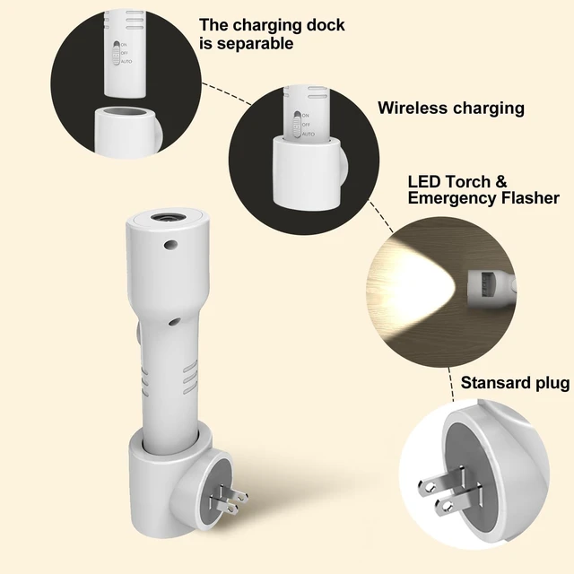 Alt view image 3 of 6 - Plug-in Emergency Flashlight, Motion Sensor Night Light for Power Outage
4-in-1 detachable design. Auto-on in power outages, built-in backup battery & wall charging base, 2 Pack emergency lighting(US)