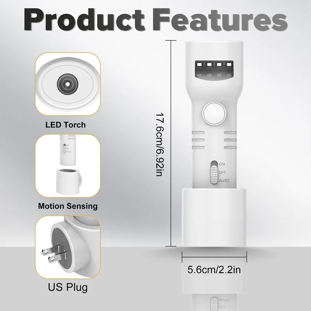 Alt view image 6 of 6 - Plug-in Emergency Flashlight, Motion Sensor Night Light for Power Outage
4-in-1 detachable design. Auto-on in power outages, built-in backup battery & wall charging base, 2 Pack emergency lighting(US)