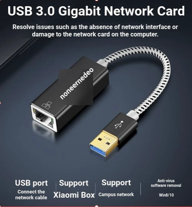 Alt view image 2 of 6 - USB 3.0 Gigabit Network Card Wired Ethernet 1000M USB to RJ45 Wired Converter USB Network Card Driver-Free