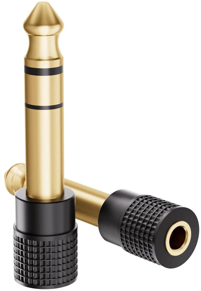 Main image of 6.35mm 1/4 Male to 3.5mm 1/8 Female Audio Adapter, Gold-Plated TRS Stereo Jack, Solid Brass Housing, for Headphones, Guitar, Mixer, Amp, Keyboard, 2 Pack