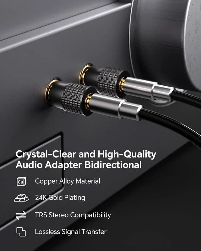 Alt view image 4 of 5 - 6.35mm 1/4 Male to 3.5mm 1/8 Female Audio Adapter, Gold-Plated TRS Stereo Jack, Solid Brass Housing, for Headphones, Guitar, Mixer, Amp, Keyboard, 2 Pack