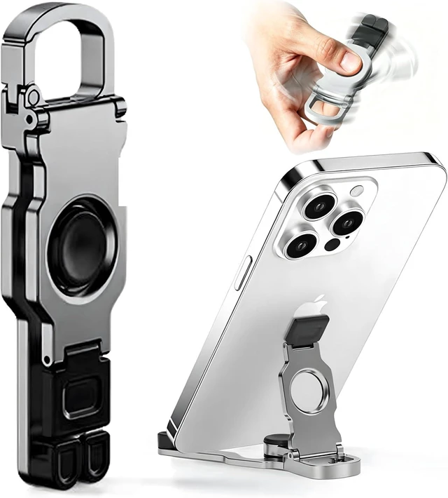 Main image of Metal Phone Stand Fidget Spinner, 3-in-1 Compact Portable Cell Phone Holder
Zinc Alloy Desk Stand for Smartphone / Tablet, Foldable Keychain Pocket Phone Stand Stress Relief Accessory for Office Trave