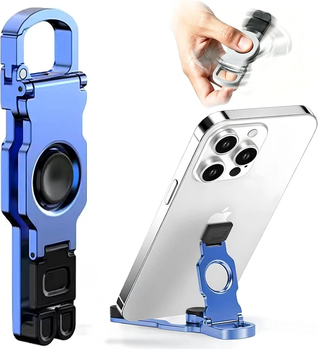 Main image of Metal Phone Stand Fidget Spinner, 3-in-1 Compact Portable Cell Phone Holder
Zinc Alloy Desk Stand for Smartphone / Tablet, Foldable Keychain Pocket Phone Stand Stress Relief Accessory for Office Trave