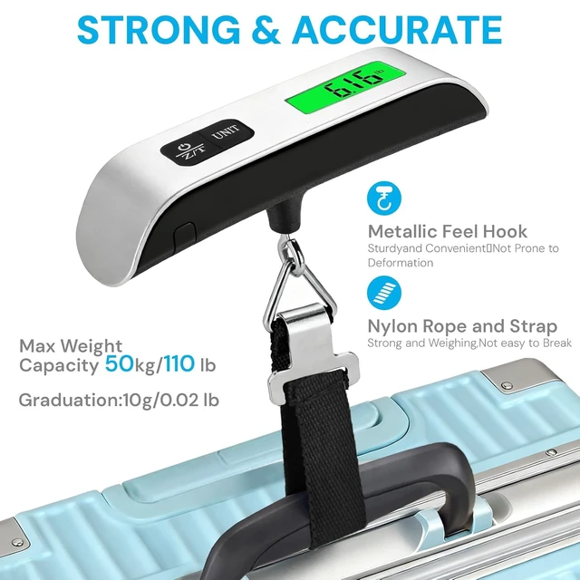 Alt view image 4 of 7 - Luggage Scale, 110lb Luggage Weight Scale for Travel,Backlit LCD
Travel Essentials, Hanging Hook, Rubber Grip, 4-Unit Switching, Overload, Low Battery Alerts, LED Display, Battery Included