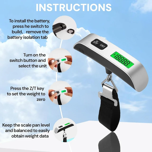 Alt view image 6 of 7 - Luggage Scale, 110lb Luggage Weight Scale for Travel,Backlit LCD
Travel Essentials, Hanging Hook, Rubber Grip, 4-Unit Switching, Overload, Low Battery Alerts, LED Display, Battery Included