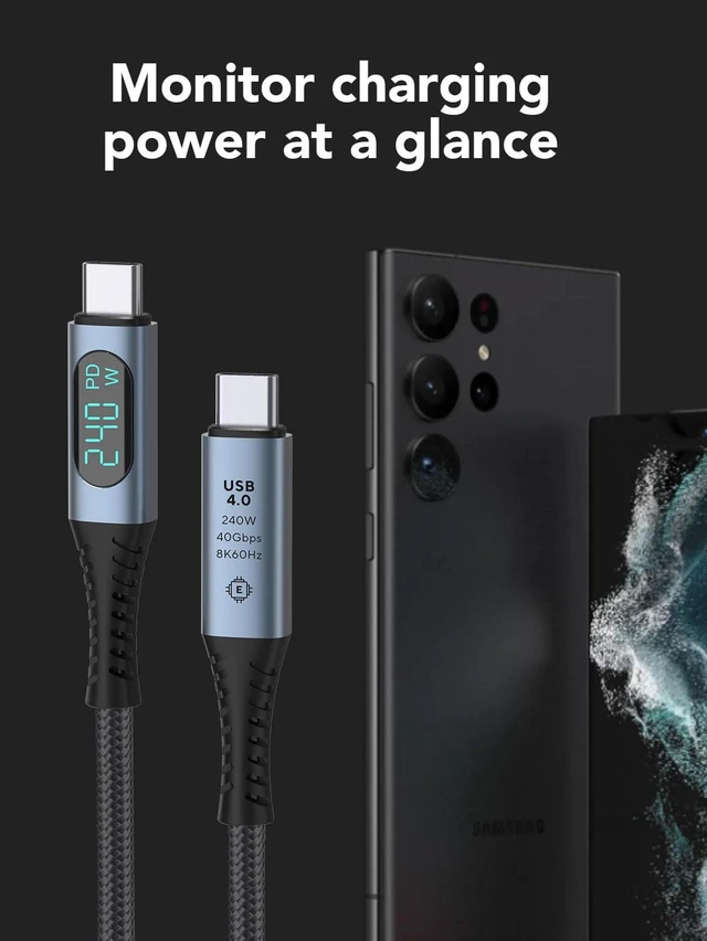 Alt view image 6 of 6 - USB4 Digital Display Charging Cable, 240W Fast Charging, 40G High-Speed 8K 60Hz Screen Mirroring Cable, Compatible with Thunderbolt 4, Full-Function Cable