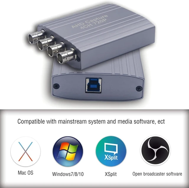 Alt view image 2 of 7 - AHD Video Capture Card, 4CH 720P 30FPS Recording USB Output AHD Input Video Recording,Easy Operation, No Driver Needed, Live Streaming
