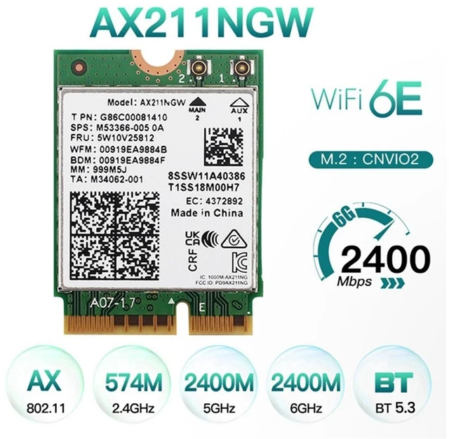 Alt view image 6 of 7 - YEPLOOK WiFi 6E AX211NGW Tri-Band 2.4G/5G/6Ghz Wireless Network Wifi Card Adapter for Bluetooth 5.2 AX211 M.2 KeyE CNVio Windows11 with 1x Antenna & 1x Cable