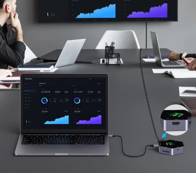 Alt view image 4 of 7 - Type-C Expansion Dock with 4K60 Smart Display, HDMI, Octa-Port PD Charging, USB Hub and Video Extender