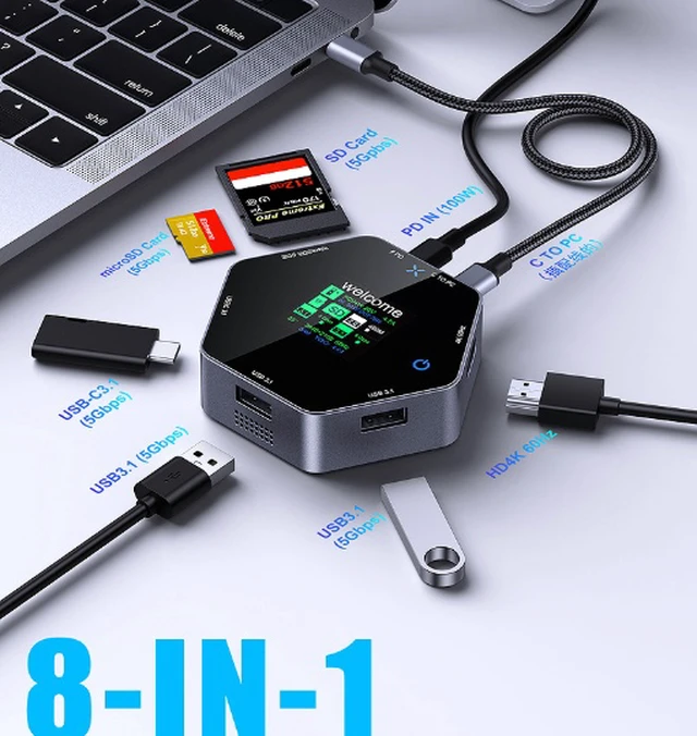 Alt view image 2 of 7 - Type-C Expansion Dock with 4K60 Smart Display, HDMI, Octa-Port PD Charging, USB Hub and Video Extender