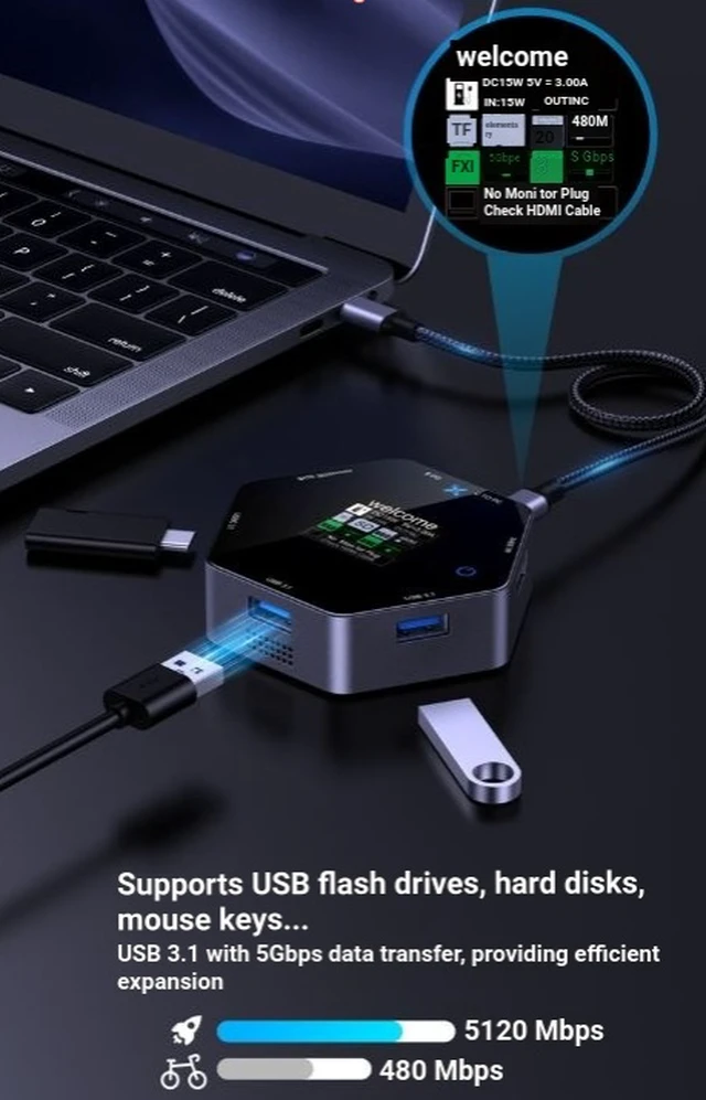 Alt view image 6 of 7 - Type-C Expansion Dock with 4K60 Smart Display, HDMI, Octa-Port PD Charging, USB Hub and Video Extender