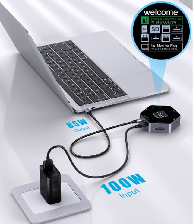 Alt view image 5 of 7 - Type-C Expansion Dock with 4K60 Smart Display, HDMI, Octa-Port PD Charging, USB Hub and Video Extender