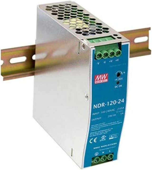 Main image of MEAN WELL NDR-120-24 Single Output Industrial DIN Rail Power Supply, 24 Volts 5 Amps 120 Watts