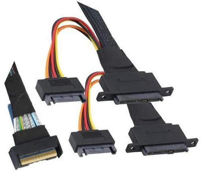 Alt view image 4 of 6 - VoltSync PCIe 5.0 Slimline MCIO 8i 74P to Dual SFF-8639 Cable with 15-Pin Power Connectors \u2013 High-Speed 32Gbps Server Data Cable Compatible with U.2 SSDs and Storage Systems (1m/39.37in)