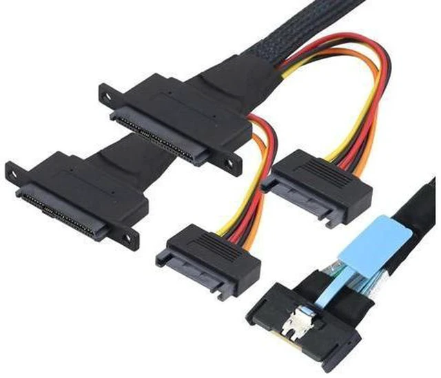 Alt view image 3 of 6 - VoltSync PCIe 5.0 Slimline MCIO 8i 74P to Dual SFF-8639 Cable with 15-Pin Power Connectors \u2013 High-Speed 32Gbps Server Data Cable Compatible with U.2 SSDs and Storage Systems (1m/39.37in)