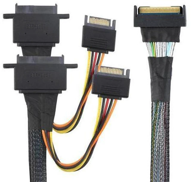 Main image of VoltSync PCIe 5.0 Slimline MCIO 8i 74P to Dual SFF-8639 Cable with 15-Pin Power Connectors \u2013 High-Speed 32Gbps Server Data Cable Compatible with U.2 SSDs and Storage Systems (1m/39.37in)