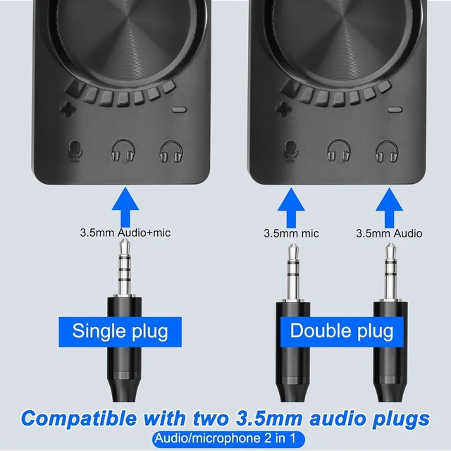 Alt view image 4 of 6 - External USB Sound Card Virtual 7.1 Surround Sound USB 2.0 Sound Card Adapter for PC with Volume Control, USB to 3.5mm Jack Audio Adapter Cable Plug and Play