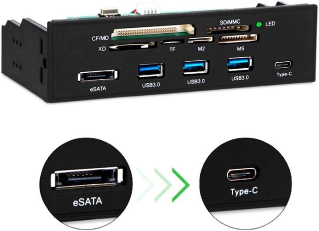 Main image of 3.0 Front Panel Multi-Port PC Front Panel Internal 3.0 eSATA Type-C MD TF SD Card Reader Hub Front Panel