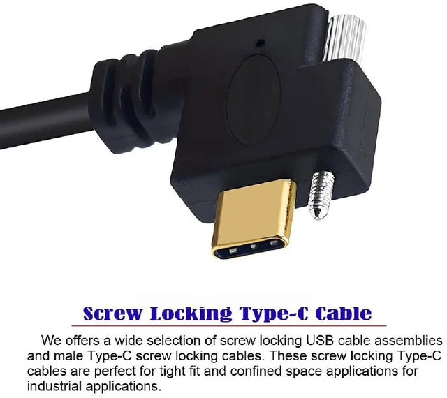 Alt view image 4 of 14 - USB 3.1 Type-C Single Locking Screw Left Right Angled to USB3.0 Type-A Male to Male Data Power Cable for Camera 5M