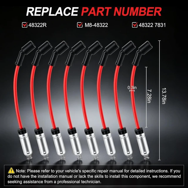 Alt view image 4 of 6 - High Performance Spark Plug Wires Set of 8, Compatible with 2000-2009 Chevy GMC V8