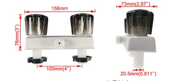 Alt view image 3 of 3 - White base, brown knob - dual-rotor caravan shower faucet valve splitter