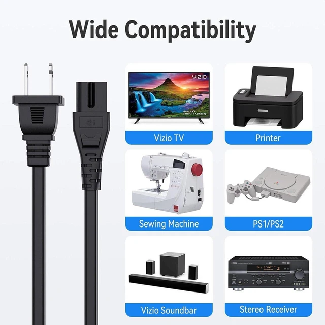 Alt view image 4 of 6 - 2 Prong Polarized Power Cord for Vizio TV Soundbar Replacement 10 Ft
