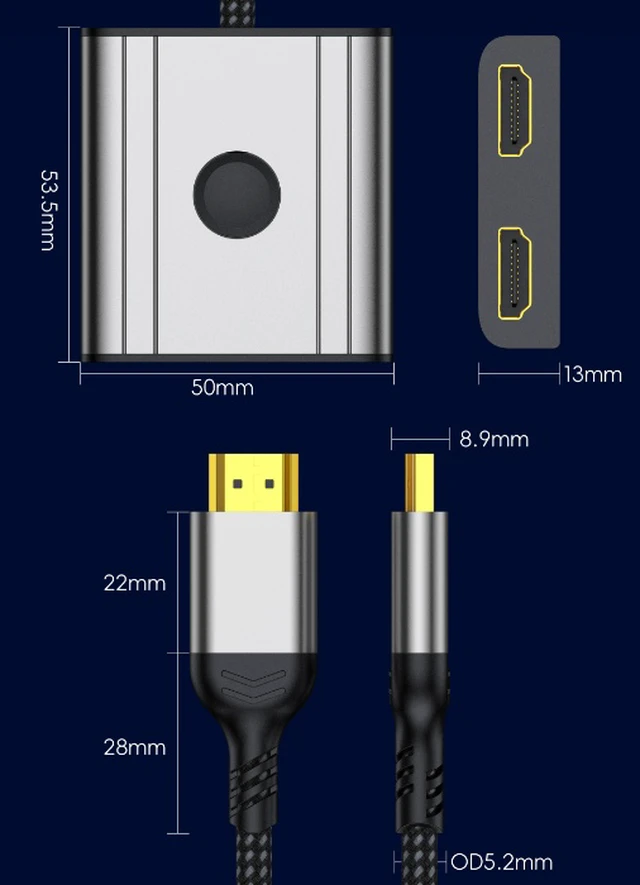 Alt view image 4 of 6 - HDMI Switcher 2-in-1-out HDMI Splitter 1-in-2-out High-Definition 8K Docking Station Computer Monitor Screen Splitter