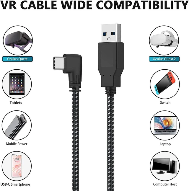Main image of 20ft / 6M Nylon Braided VR Link Cable for Oculus Quest 2 and PC/Steam VR Quest VR Headset, Right-Angled 90 Degree USB A to USB C 5Gbps High Speed Data Transfer Charging Cord for Gaming PC ( A to C 6M)