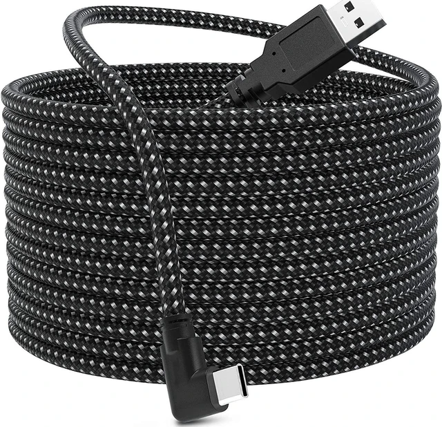Alt view image 7 of 7 - 20ft / 6M Nylon Braided VR Link Cable for Oculus Quest 2 and PC/Steam VR Quest VR Headset, Right-Angled 90 Degree USB A to USB C 5Gbps High Speed Data Transfer Charging Cord for Gaming PC ( A to C 6M)