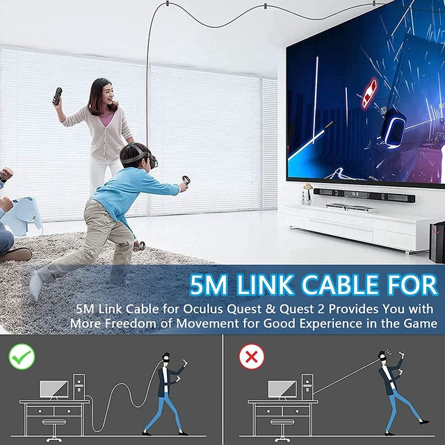 Alt view image 3 of 7 - 20ft / 6M Nylon Braided VR Link Cable for Oculus Quest 2 and PC/Steam VR Quest VR Headset, Right-Angled 90 Degree USB A to USB C 5Gbps High Speed Data Transfer Charging Cord for Gaming PC ( A to C 6M)